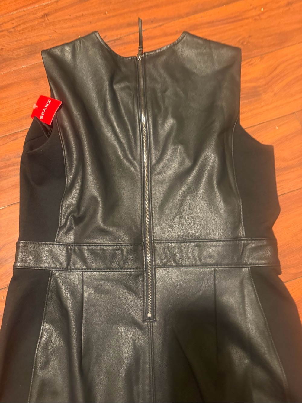 SPANX Black Faux Leather Paneled Midi Dress - Picture 5 of 10